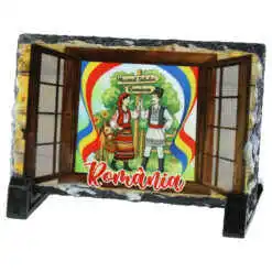 Placa ardezie "Muzeul Satului Romania", 14x9 CM, fereastra