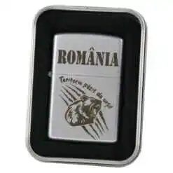 Bricheta metalica "Romania - Teritoriu pazit de ursi!", 3x5 CM, argintiu