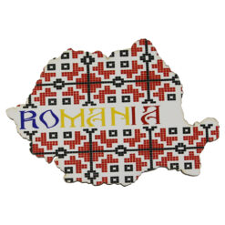 Magnet frigider din lemn "Romania" 9x6 CM, Harta Romaniei, motive traditionale
