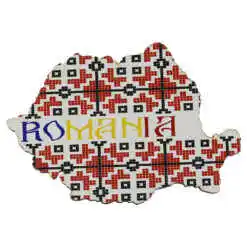 Magnet frigider din lemn "Romania" 9x6 CM, Harta Romaniei, motive traditionale