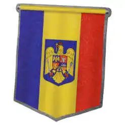 Magnet frigider din lemn 8x9 CM, Fanion cu stema Romaniei