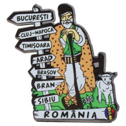 Magnet frigider din lemn "Romania" 8x9 CM, cioban cu oaie