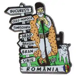 Magnet frigider din lemn "Romania" 8x9 CM, cioban cu oaie