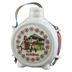 Plosca decorativa "Romania" 9 CM, Cuplu in port popular