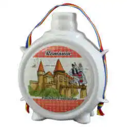 Plosca decorativa "Romania" 9 CM, Castelul Corvinilor