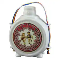 Plosca decorativa "Romania" 9 CM, Copii in port popular
