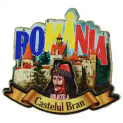 Magnet frigider din lemn "Romania" 8x7 CM, Dracula & Castelul Bran