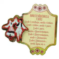 Magnet frigider din lemn "Binecuvantarea Casei" 9x9 CM, dansatori populari