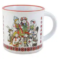 Cana ceramica "Romania" 280 ml, Vintage, oameni in port popular