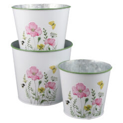 Set 3 ghivece din metal, 15x13.5 CM, Flori de camp