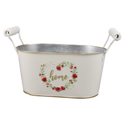 Ghiveci oval din metal, cu manere, 19x11.5 CM, "Home", trandafiri