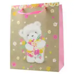 Punga cadou din hartie 18x23 CM, ursulet cu flori