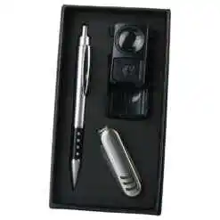 Set cadou pentru barbati, Pix, briceag si lupa