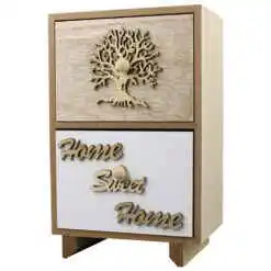Cutie de bijuterii cu doua sertare, din lemn 14x10x22 CM, "Home Sweet Home", Copacul Vietii