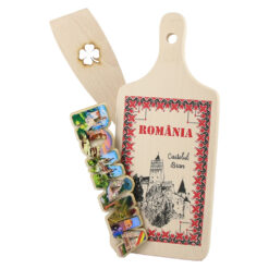 Set ustensile bucatarie din lemn cu magnet frigider "Romania", 3 piese, Castelul Bran