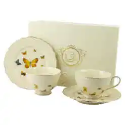 Set 2 cesti cu farfurii, din portelan "Butterflies", 260 ml, in cutie decorativa