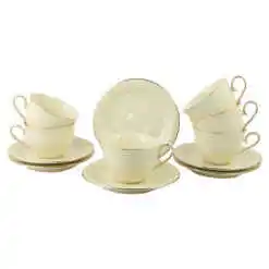 Set 6 cesti cu farfurii, din portelan "Vesper", 250 ml, in cutie decorativa