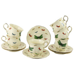 Set 6 cesti cu farfurii, din portelan "Dragonfly", 260 ml, in cutie decorativa