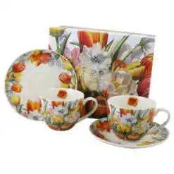 Set 2 cesti cu farfurii, din portelan 270 ml, "Tulipany", in cutie decorativa
