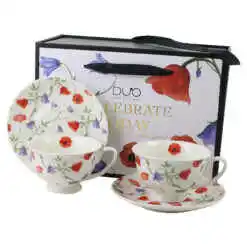 Set 2 cesti cu farfurii, din portelan "Angela", 250 ml, in cutie decorativa