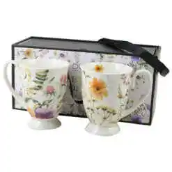 Set 2 cani din portelan "Pansy", 340 ml, in cutie decorativa