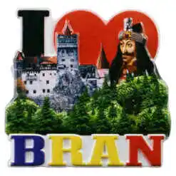 Magnet frigider din rasina 7 CM, Romania, "I love Bran"