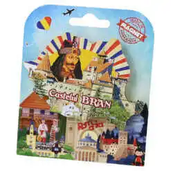 Magnet decorativ Harta Romaniei din lemn 9x6.5 CM, Castelul Bran