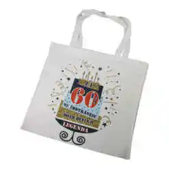 Sacosa textil "La 60 de ani nu imbatranesc, ...", 40x40 CM, tort