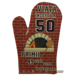 Manusa de bucatarie "Viata incepe la 50", din textil, 27 CM