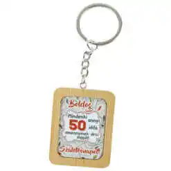 Breloc din bambus "Boldog 50. Szuletesnapot!" 4x5 CM