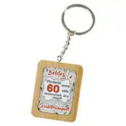 Breloc din bambus "Boldog 60. Szuletesnapot!" 4x5 CM