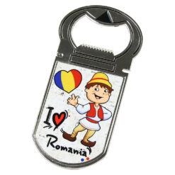 Desfacator sticle cu magnet "I Love Romania", 4x9 CM