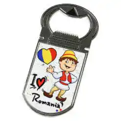 Desfacator sticle cu magnet "I Love Romania", 4x9 CM