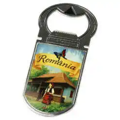 Desfacator sticle cu magnet "Romania", Casa traditionala, 4x9 CM