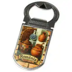 Desfacator sticle cu magnet "Romania", Vase ceramice, 4x9 CM