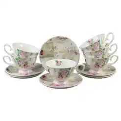 Set 6 cesti din ceramica cu farfurii, 220 ml, "Classic Lady", in cutie cadou