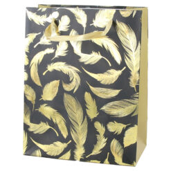 Punga cadou din hartie 18x23 CM, Pene aurii