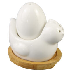 Set solnita/pipernita Gaina cu ou, din ceramica, cu suport din bambus