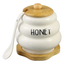 Recipient miere cu capac, lingurita si suport din bambus "Honey"