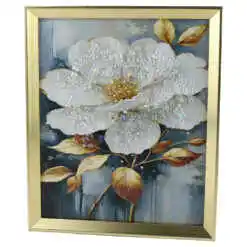 Tablou 3D cu pietricele stralucitoare 25x30 CM, Trandafir Alb