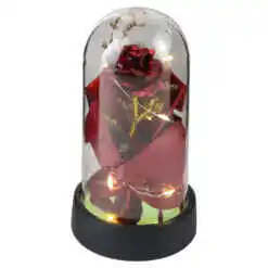 Cupola din sticla cu trandafir metalic si LED, 15 cm, cu cutie de cadou