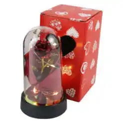 Alternative view of Cupola din sticla cu trandafir metalic si LED, 15 cm, cu cutie de cadou