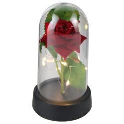 Cupola inimioara cu trandafir rosie si LED, 15 cm, cu cutie de cadou