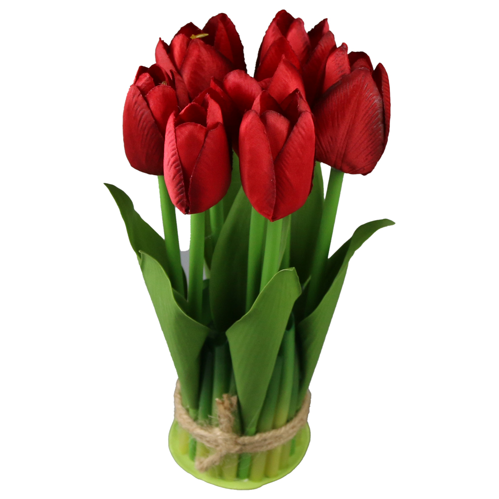 Aranjament floral cu lalele rosii artificiale 21 cm