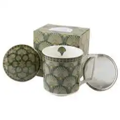 Cana portelan cu infuzor metalic si capac 450 ml, "Verdigo" in cutie decorativa, Geometric