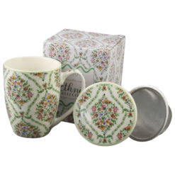 Cana portelan cu infuzor metalic si capac 360 ml, "Fiori classic", in cutie decorativa