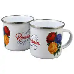 Alternative view of Cana metalica emailata 240 ml, Romania, Bujor tricolor