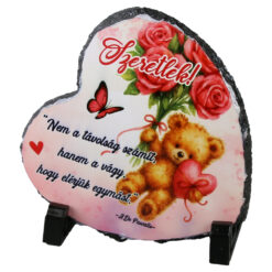 Placa ardezie inima  "Szeretlek! Nem a tavolsag szamit..." 14x14 cm, cu ursulet