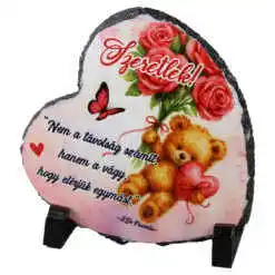 Placa ardezie inima  "Szeretlek! Nem a tavolsag szamit..." 14x14 cm, cu ursulet
