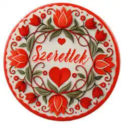 Magnet frigider ceramica "Szeretlek" 8 cm, cu flori